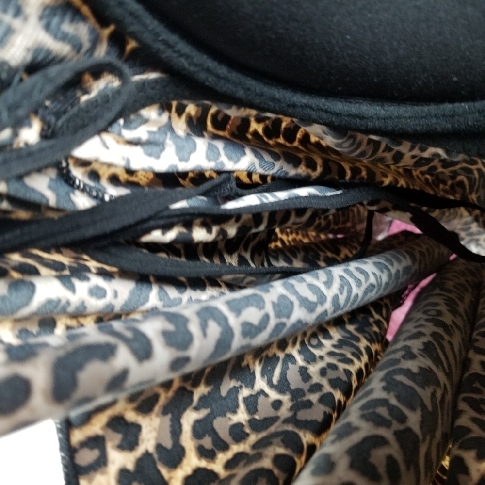 Carrie Amber Y2K Leopard Babydoll Underwire Padded Bra Intimates Lace Cheetah L - Picture 7 of 11